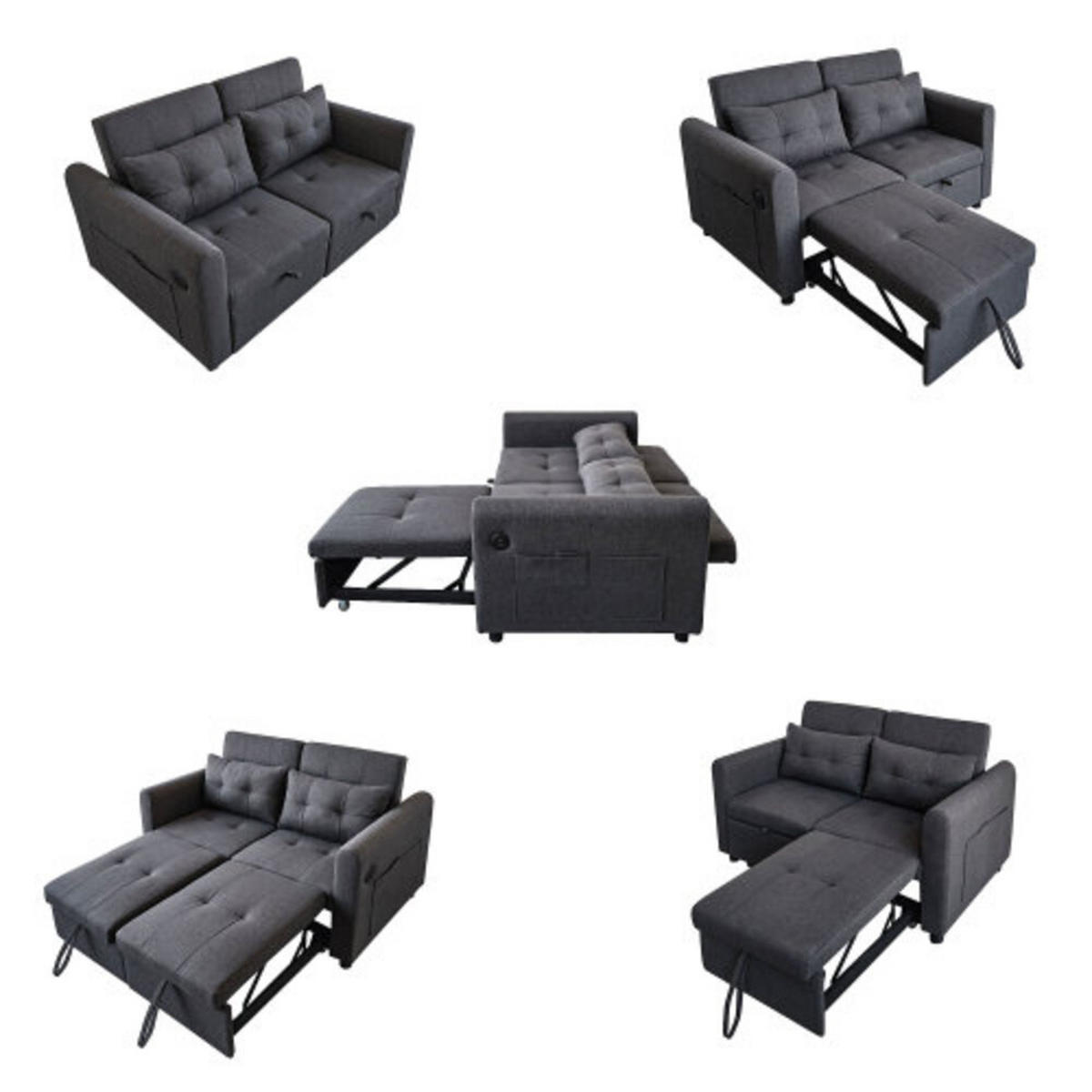 DOPPELSCHLAFSOFA 142x85x83cm aus Leinen 3-in-1, grau - Grau, Textil (85/142cm) - Luhomfu