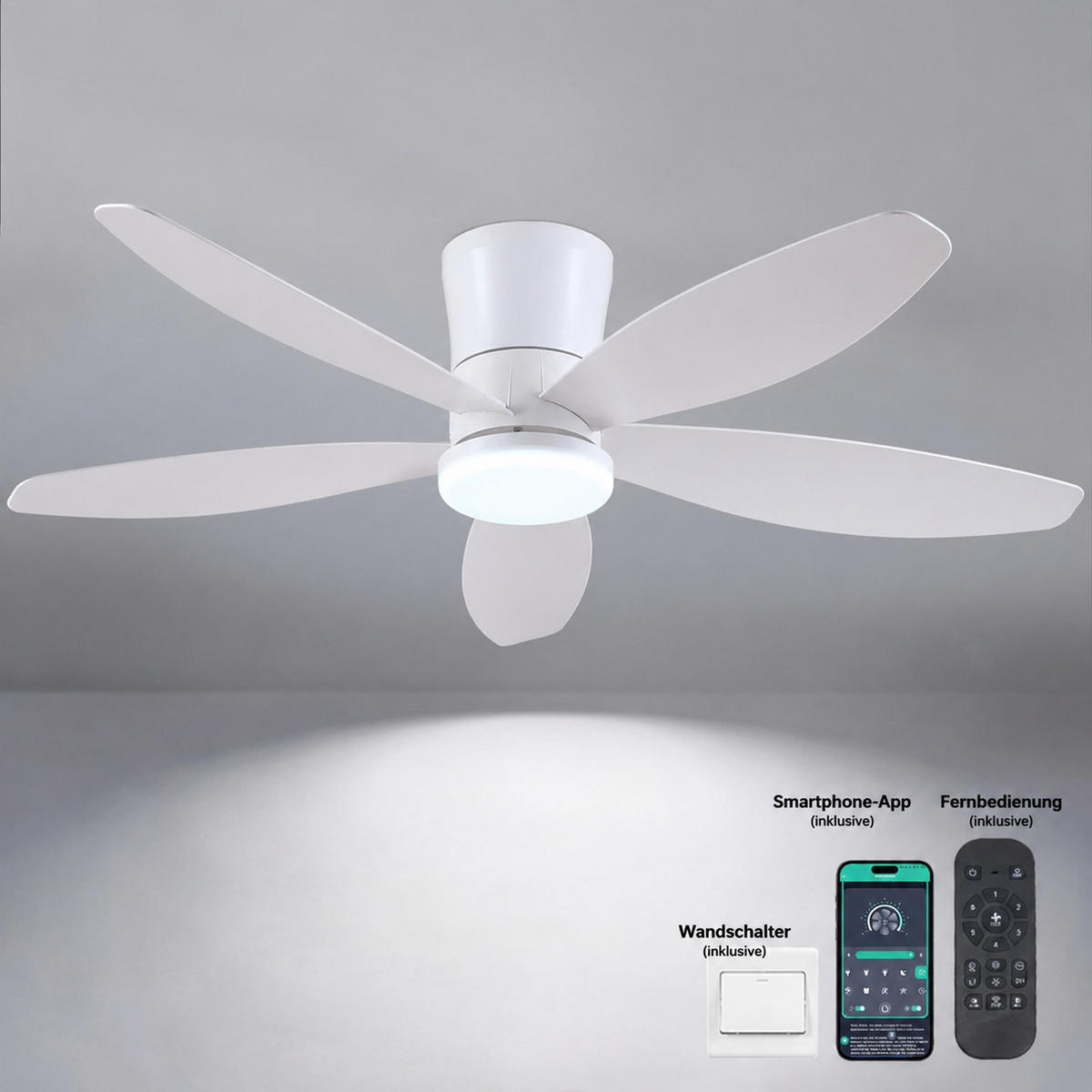 DECKENVENTILATOR Weiß 122 cm mit LED und leisem DC-Motor - Weiß, Kunststoff (122/122/22cm) - Surtime