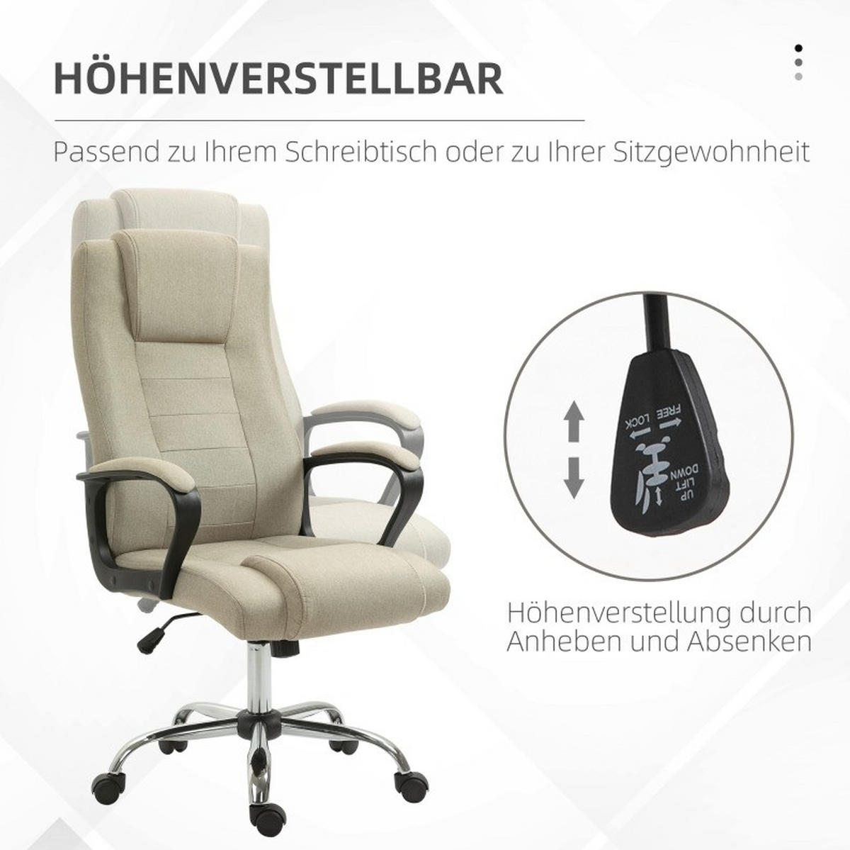 DREHSTUHL 76/62/110-119 cm Beige aus Polyester mit Wippfunktion - Beige, Kunststoff (62/119/76cm) - OKWISH