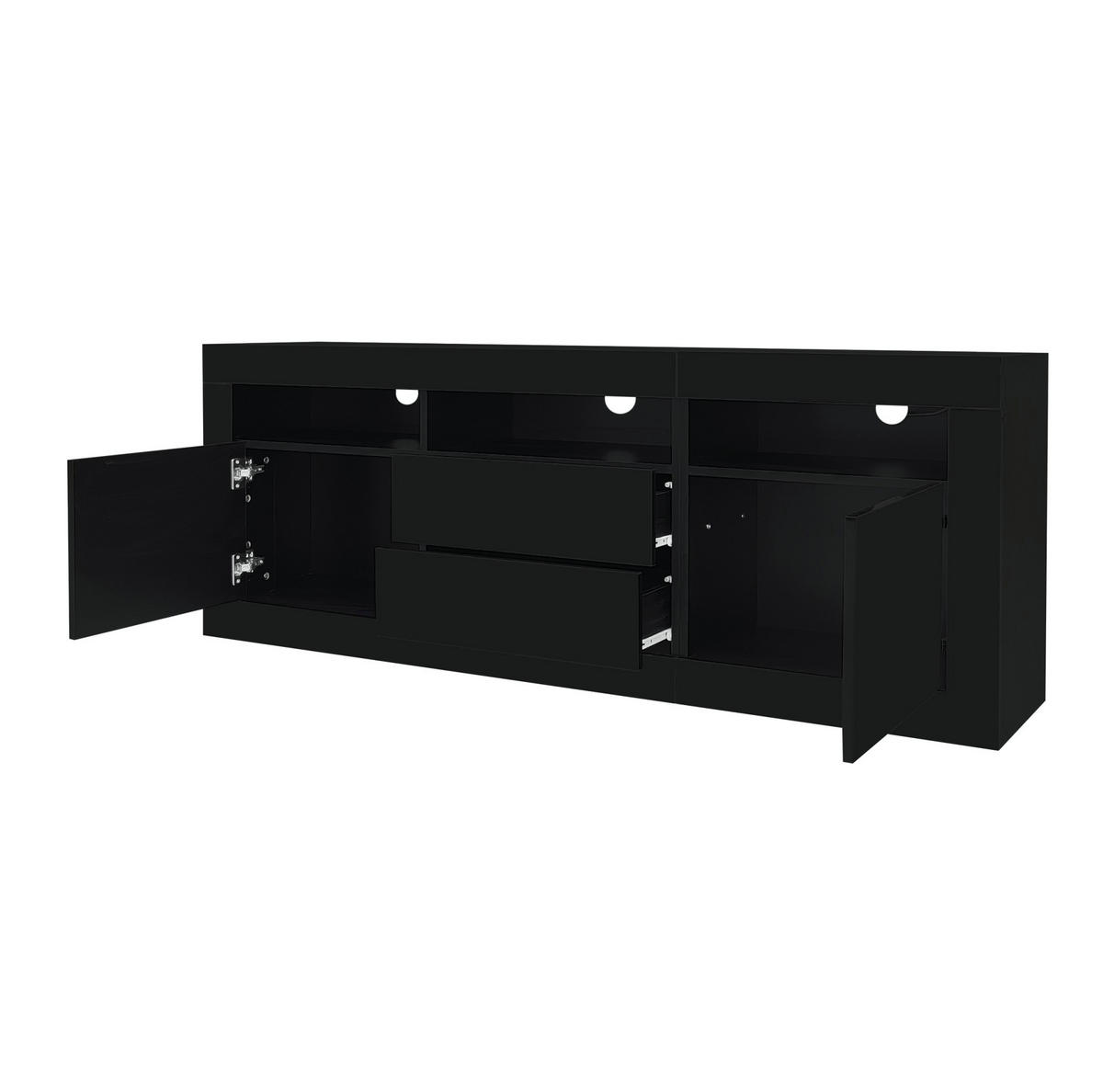TV-SCHRANK aus Spanplatte 160x35x60 cm Schwarz mit LED-Beleuchtung, App-Steuerung und viel Stauraum - Schwarz, Holzwerkstoff (160/60/35cm) - Modfu