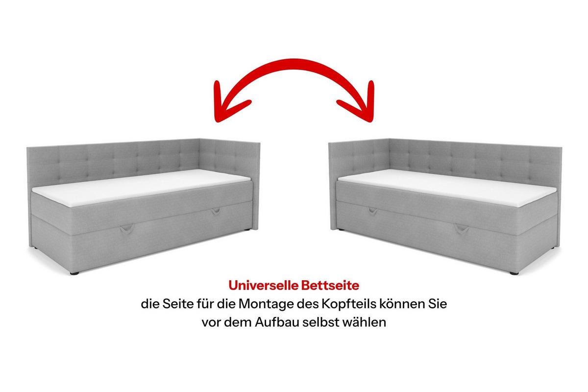 BOXBETT FAVIO 100/200 in Velours Hellgrau H3 - Schwarz, Holz/Holzwerkstoff (100/200cm) - Deine Möbel 24