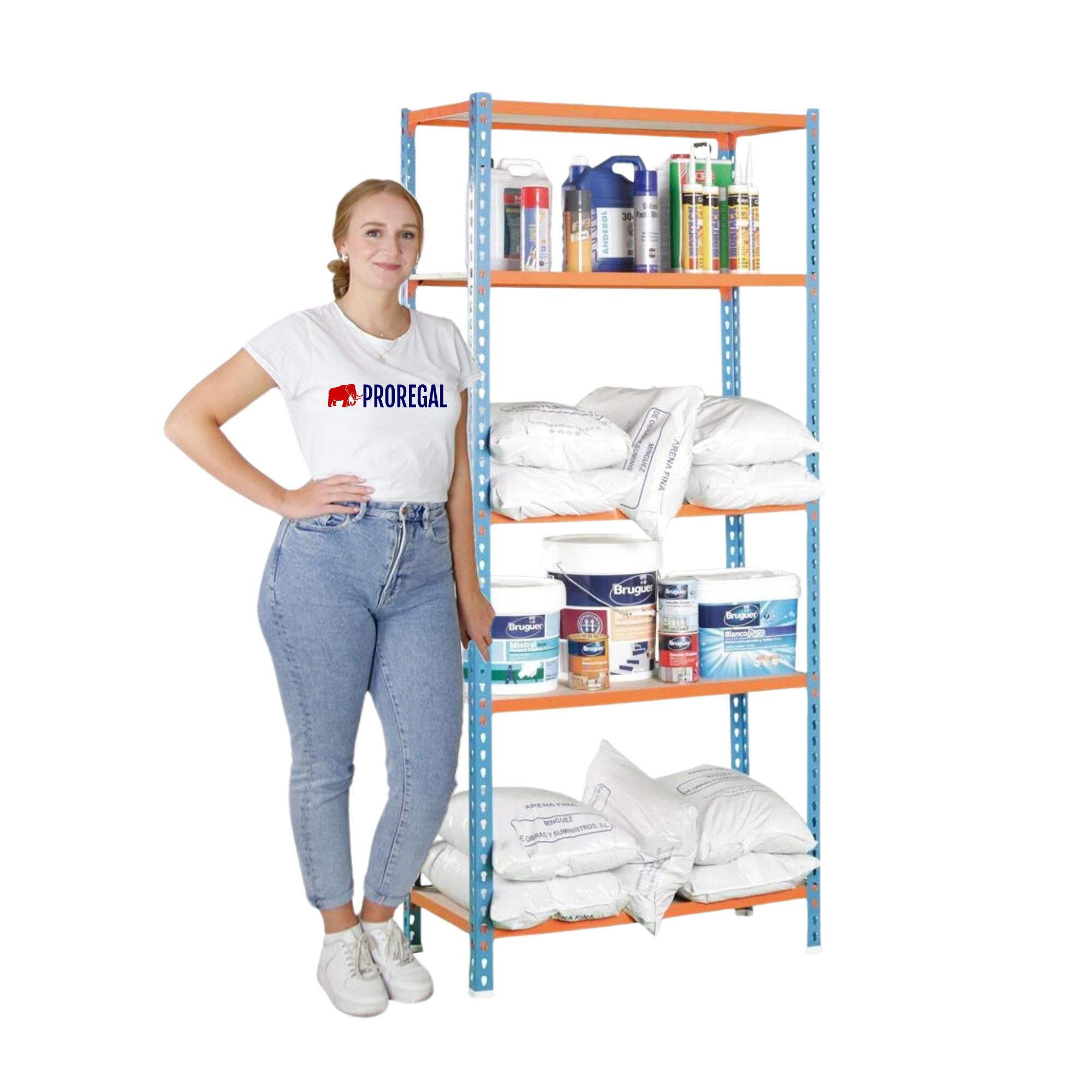 SCHWERLASTREGAL Muli HxBxT 180 x 90 x 30 cm 5 Fachböden Fachlast 150 kg Blau-Orange - Gelb, Metall (90/180/30cm) - PROREGAL