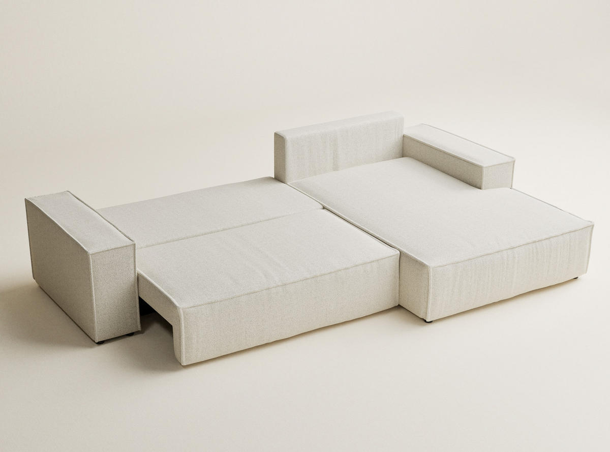 ECKSOFA MIT SCHLAFFUNKTION Maze Creme Webstoff - Creme/Schwarz, Holz/Holzwerkstoff (294/185cm) - Maison de Reve