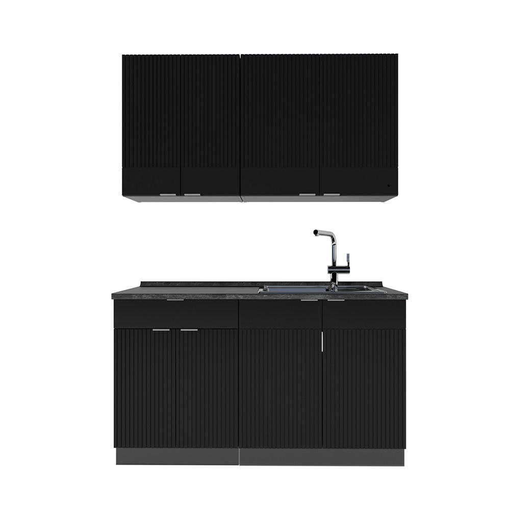 SINGLEKÜCHE Fame-Line, Schwarz gestreift/Anthrazit, 140 cm ohne Arbeitsplatte - Anthrazit/Schwarz, Holzwerkstoff (140/81.6/46cm) - Vicco