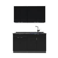 SINGLEKÜCHE Fame-Line, Schwarz gestreift/Anthrazit, 140 cm ohne Arbeitsplatte - Anthrazit/Schwarz, Holzwerkstoff (140/81.6/46cm) - Vicco