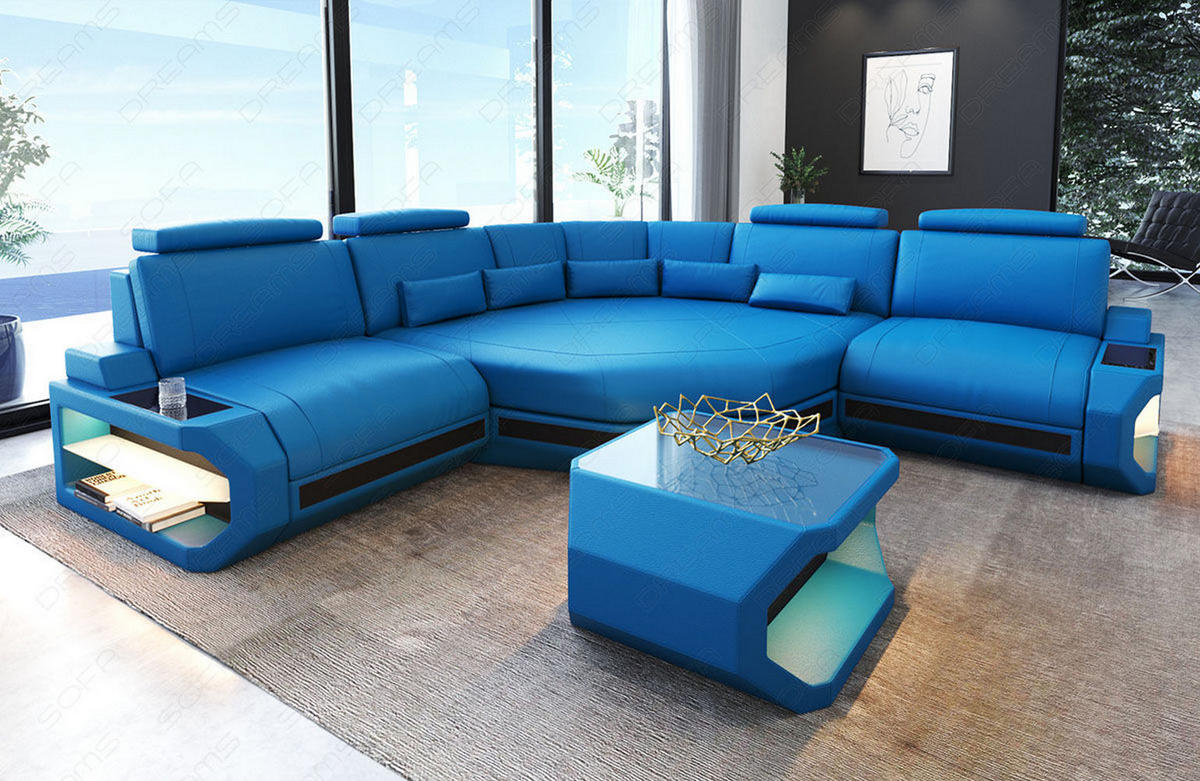 ECKSOFA Asti L Mini - Blau, Leder (280/280cm) - Sofa Dreams