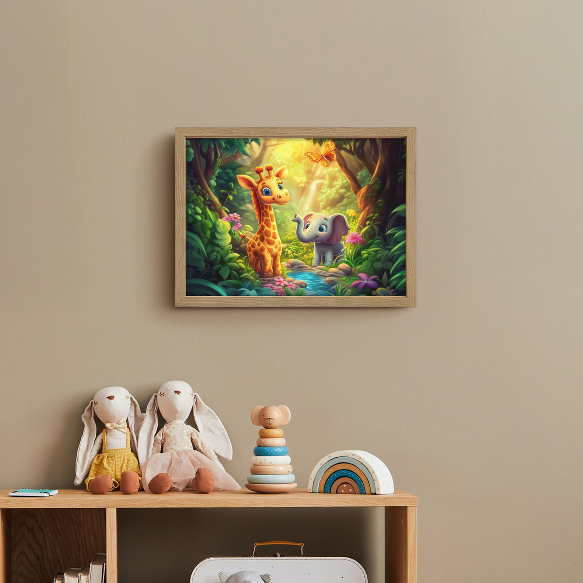 NACHTTISCHLAMPE MIT AKKU Giraffe - Elefant - Blumen - Dschungel 40x30 cm - Grün, Holzwerkstoff (8/40/30cm) - OnlyWow