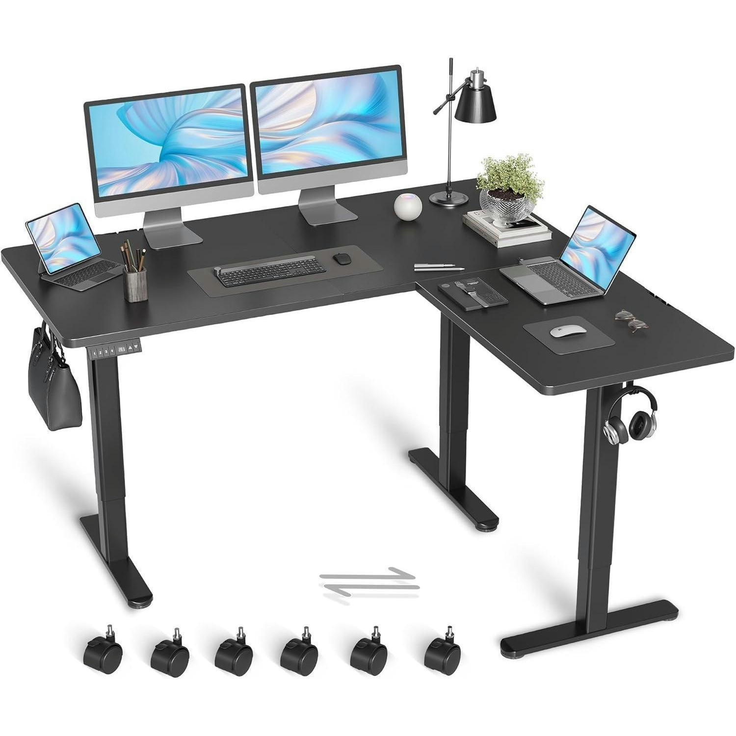 ECKSCHREIBTISCH höhenverstellbar 160x140 cm Schwarz Dual-Motor - Schwarz, Holzwerkstoff (160/140/118cm)