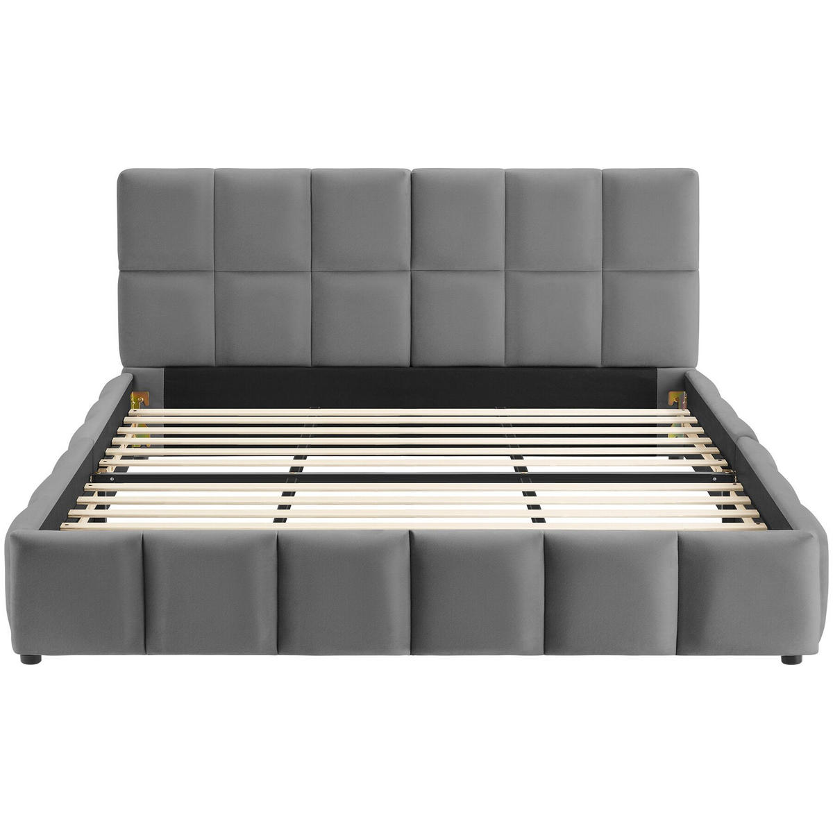 POLSTERBETT Shirley, Belastbarkeit 250 kg, Samtoptik dunkelgrau - Dunkelgrau, Holz (180/200cm) - tectake
