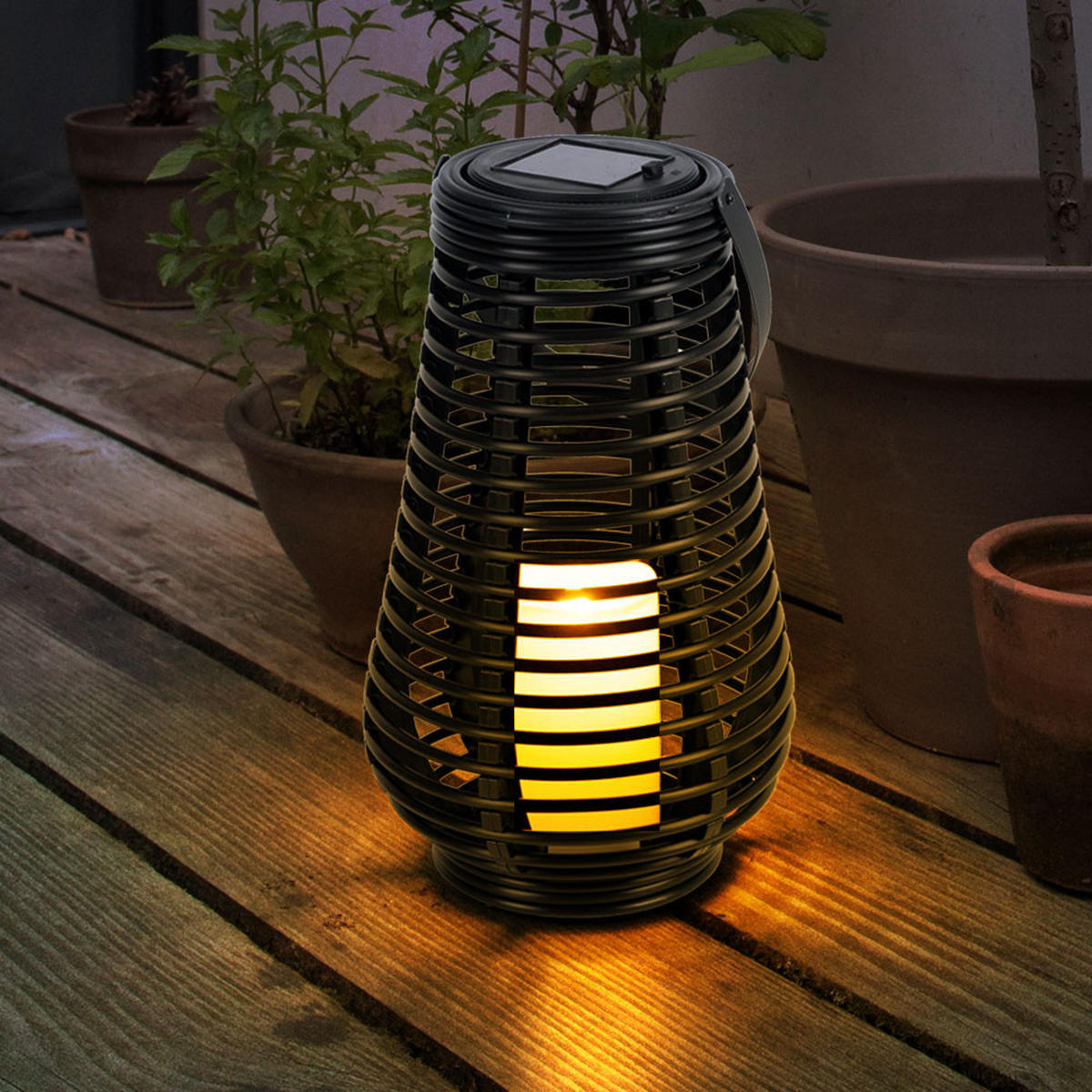 LED AUSSENLEUCHTE Feuer-Effekt Schwarz - Schwarz, Kunststoff (18/18/26cm) - Nowa