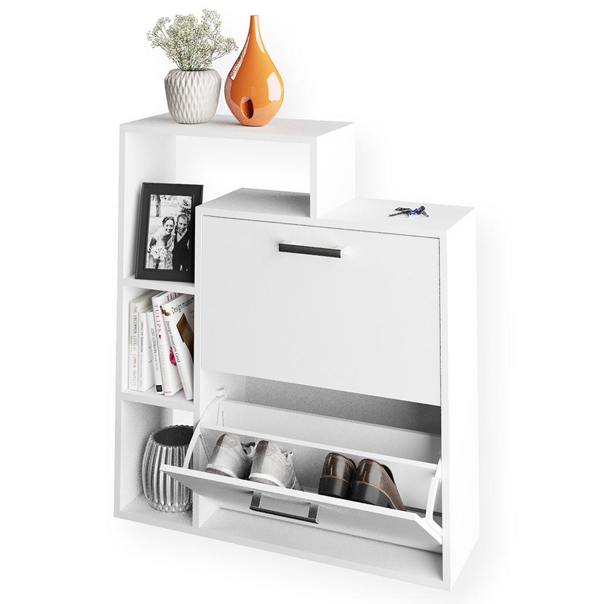 SCHUHKIPPER Orlando Weiß 24.5 x 90 cm - bílá, kompozitní dřevo (24.5/90/80cm) - Vicco