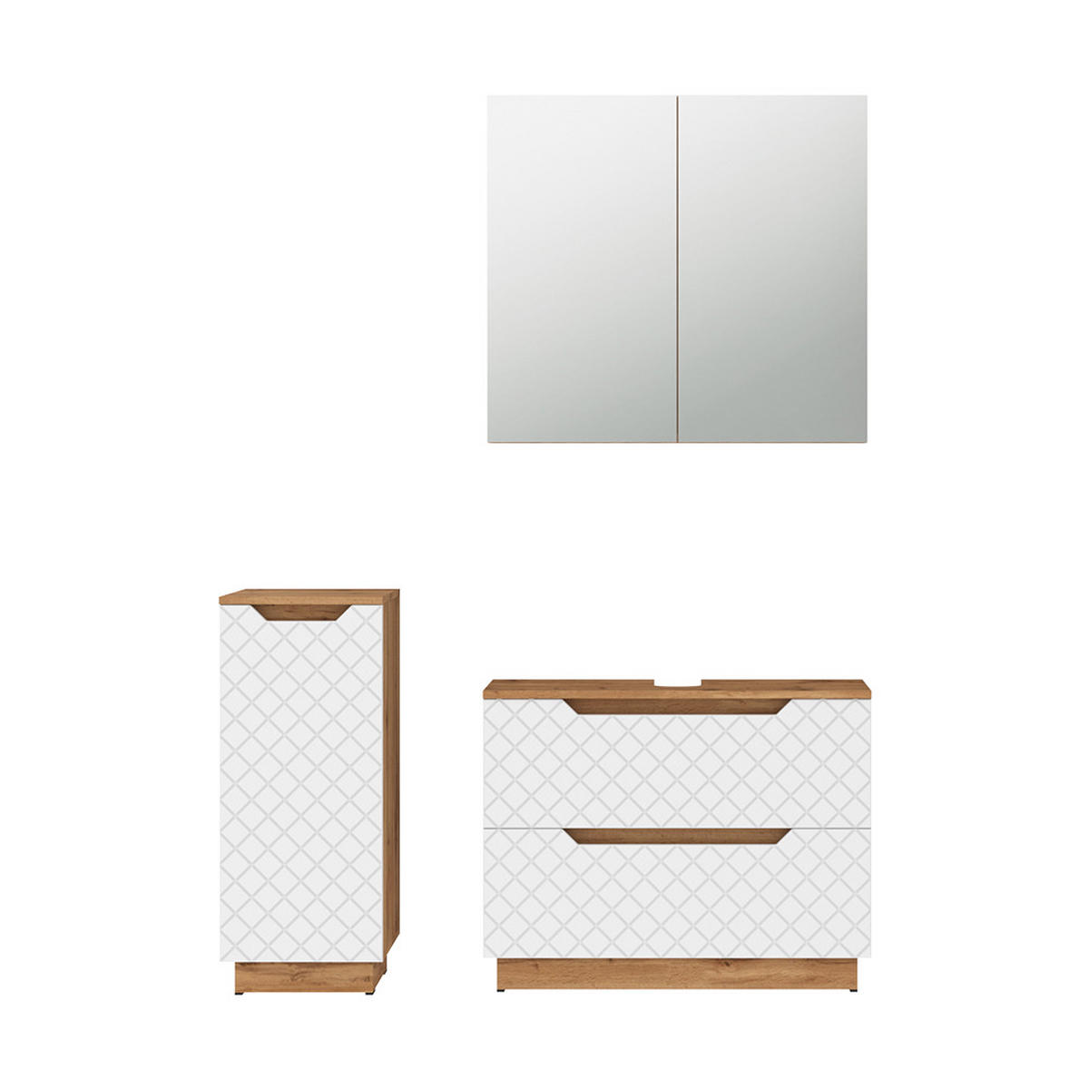 BADMÖBEL-SET Lotta Eiche/Weiß mit Kachelstruktur 3 Teile - Eichefarben/Weiß, Holzwerkstoff (79.6/62.5/32cm) - Vicco