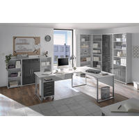 BÜROMÖBEL Office Line Lux in Platingrau mit lackierten Fronten in Graphit 9 teilig - Grau, Holzwerkstoff (120/80/200cm)