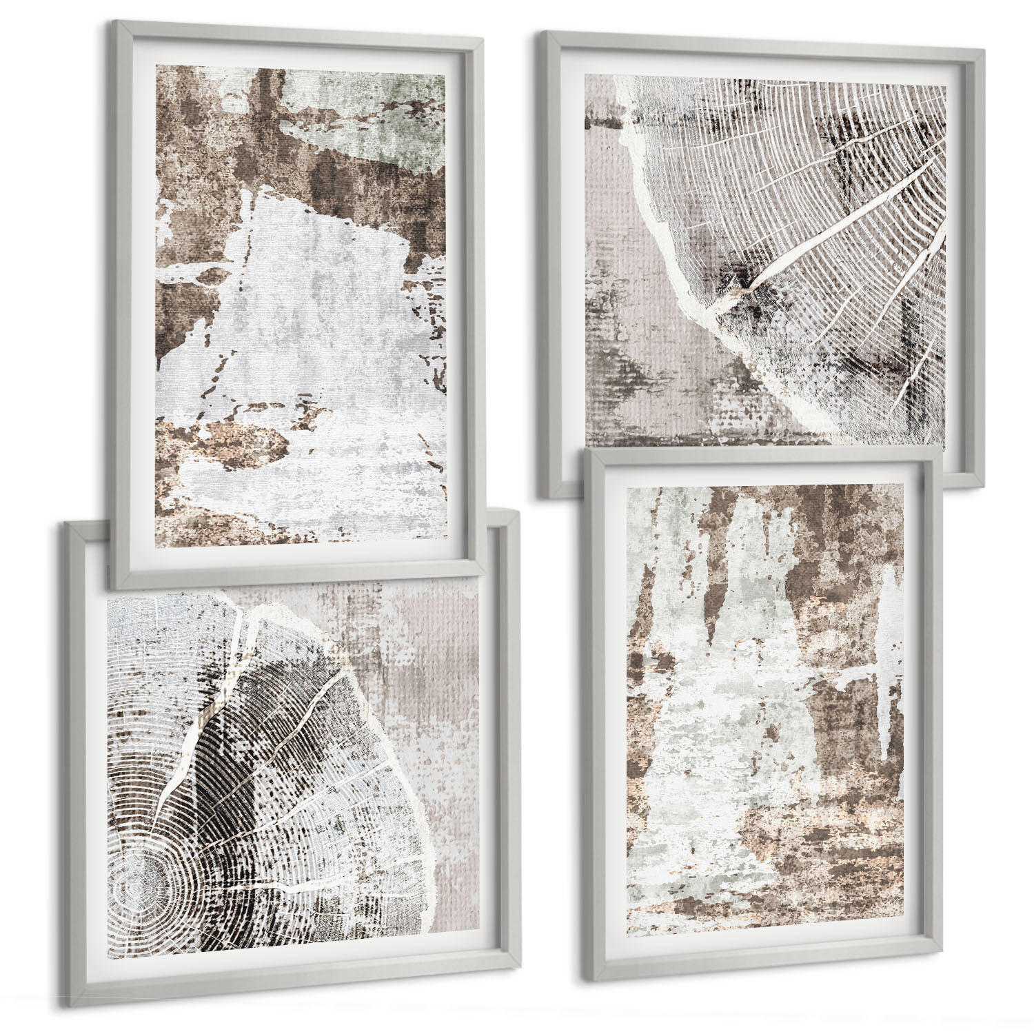 BILDER SET 4er Set - 50x50 cm & 40x60 cm Silberner Rahmen - Abstrakte Muster, weiß, braun - Silberfarben, Kunststoff (50/50cm) - TULUP