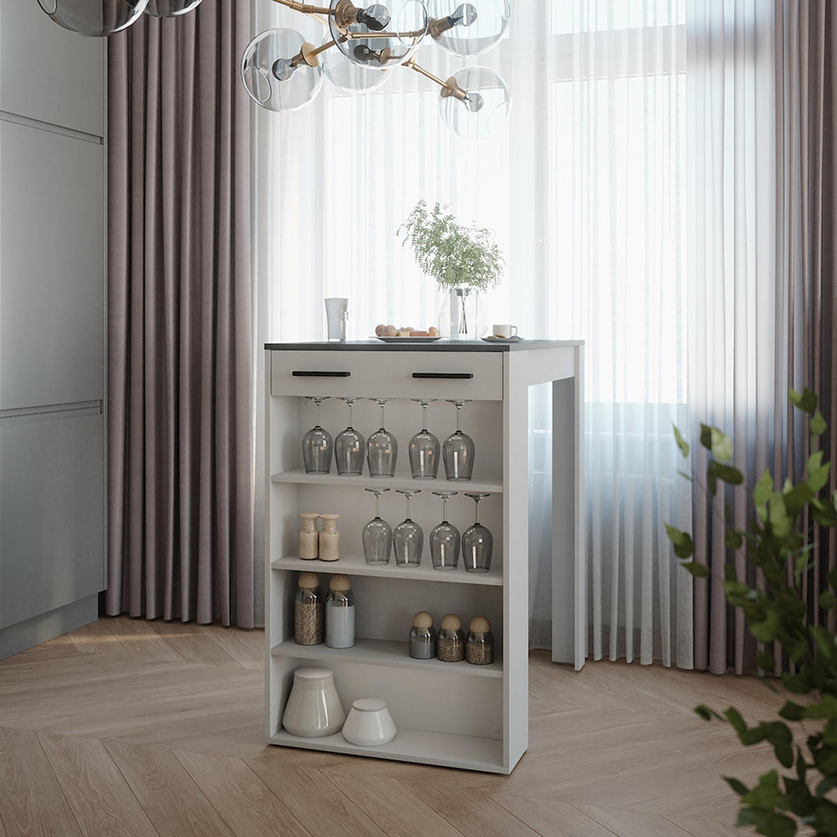 BAROVÝ STÔL Repose Antracit/biela - biela, kompozitné drevo (100/67/106cm) - Vicco