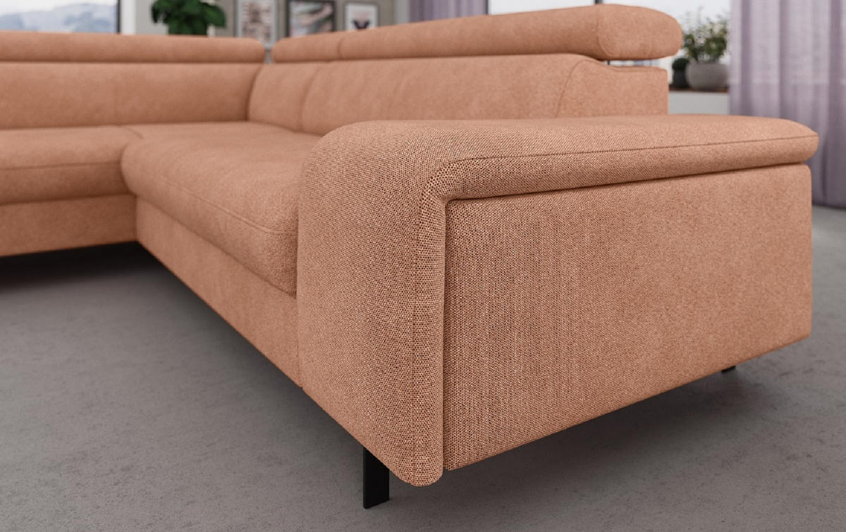 ECKSOFA mit Schlaffunktion und Bettkasten - Schwarz/Kupferfarben, Kunststoff/Textil (262/215cm) - Cotta