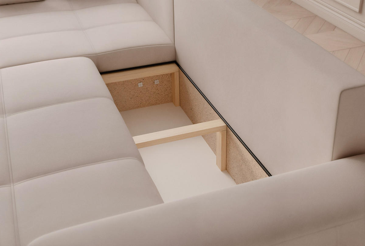 ECKSOFA PEDRO mit Schlaffunktion und Bettkasten Beige - Beige, Holzwerkstoff/Kunststoff (278/145cm) - Idohome