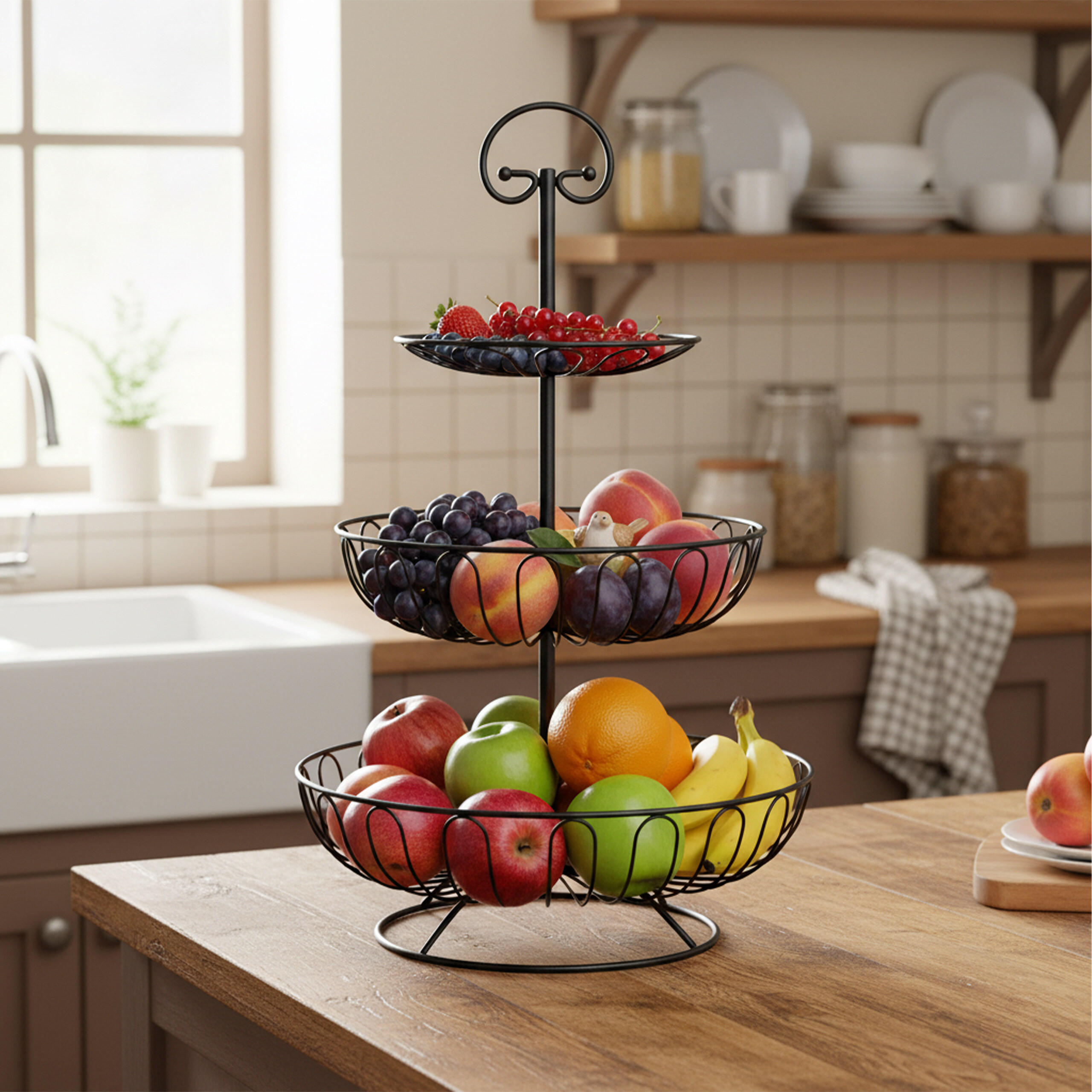 OBST-ETAGERE - Schwarz, Metall (30/47cm) - Relaxdays