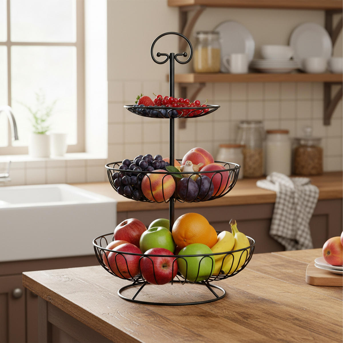 OBST-ETAGERE - Schwarz, Metall (30/47cm) - Relaxdays