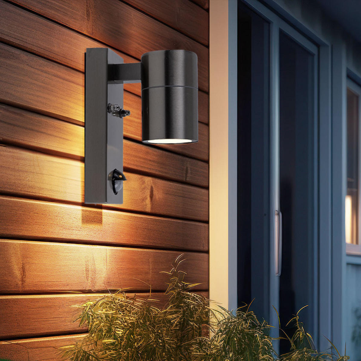 AUSSENWANDLEUCHTE Edelstahl Schwarz mit Bewegungsmelder - Schwarz, Glas (11/6.8/16.3cm)