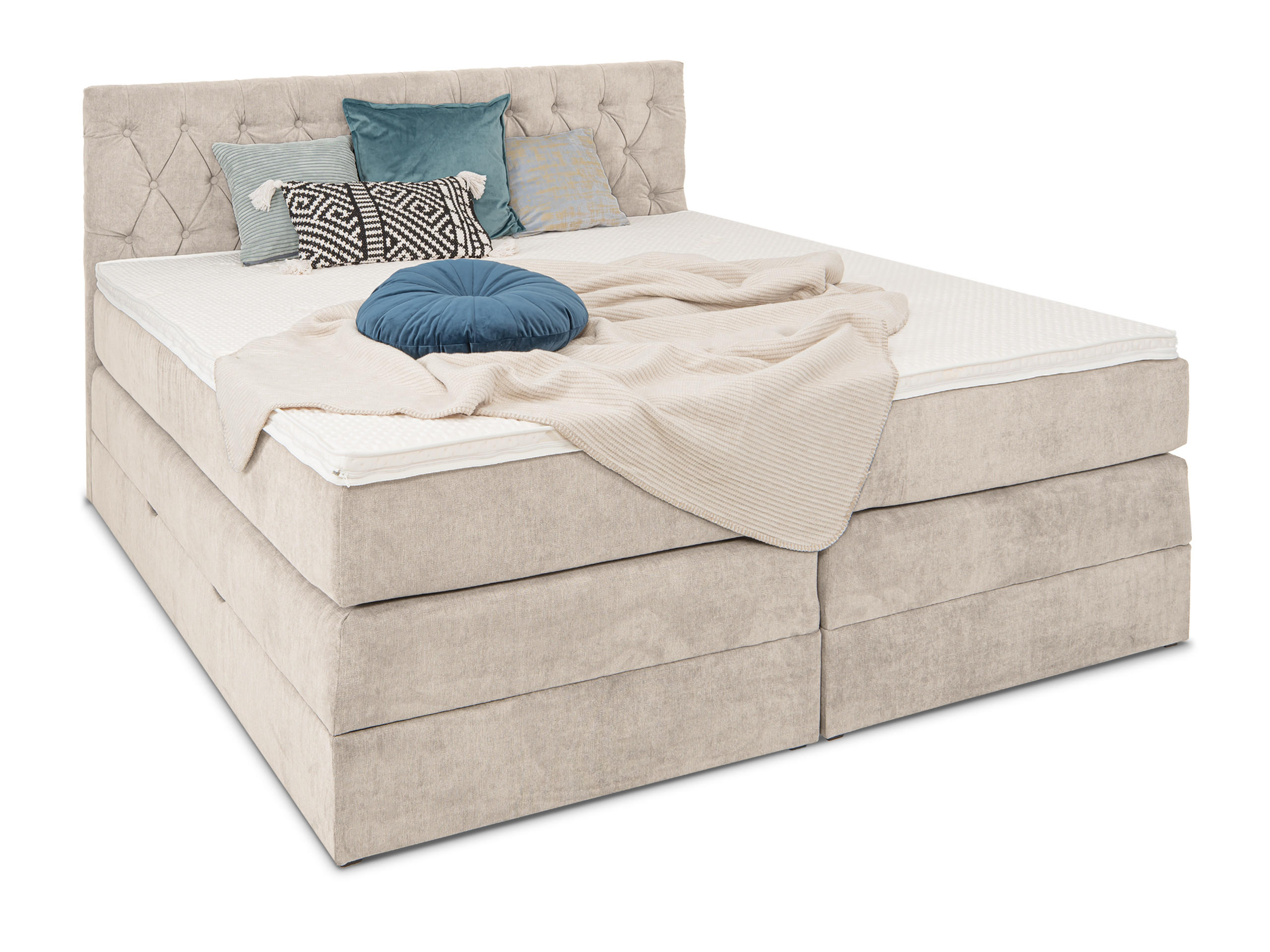 BOXSPRINGBETT Verona Beige 160/200 cm H3/H4 Samt - Beige, Textil (160/200cm) - wonello
