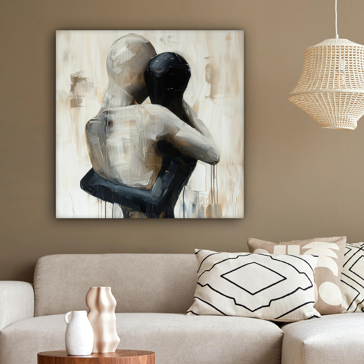 LEINWANDBILD Abstrakt - Liebe - Schwarz und weiß - Modern 90x90 cm - Schwarz, Textil (90/90cm) - MuchoWow