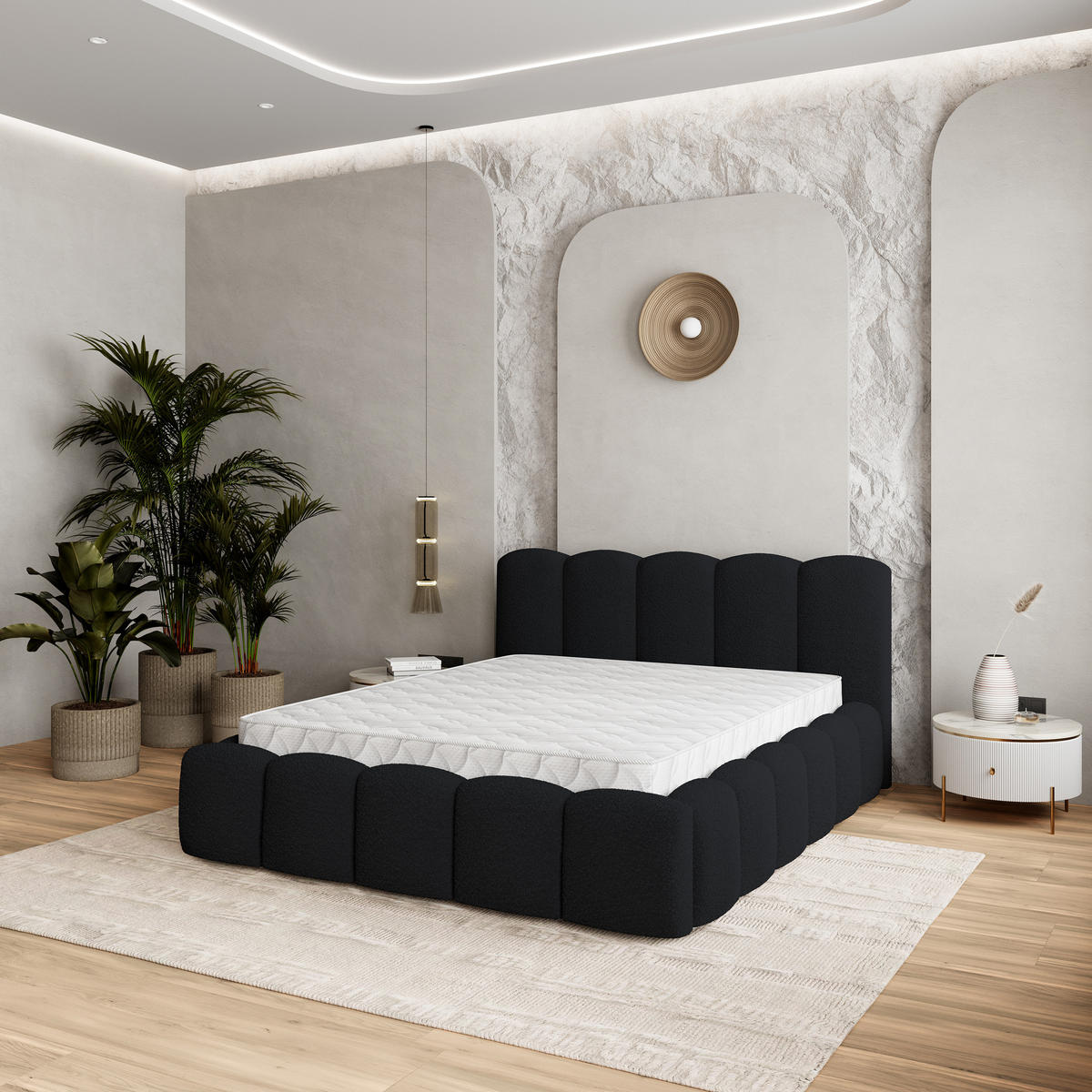 POLSTERBETT FALINA 140x200 cm mit Bettkästen - Schwarz - Schwarz, Holz (140/200cm) - MASSENO
