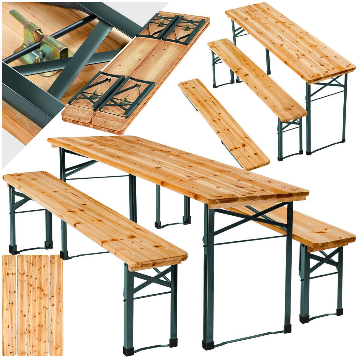 BIERZELTGARNITUR Sissi,robustes Tannenholz mit Schutzlackierung,braun - Braun, Naturmaterialien/Holz - tectake