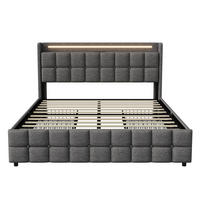 POLSTERBETT Geometrisch 160/200 cm mit 4 Schubladen & LED Leinenoptik Grau - Grau, Textil (160/200cm) - Creahappy