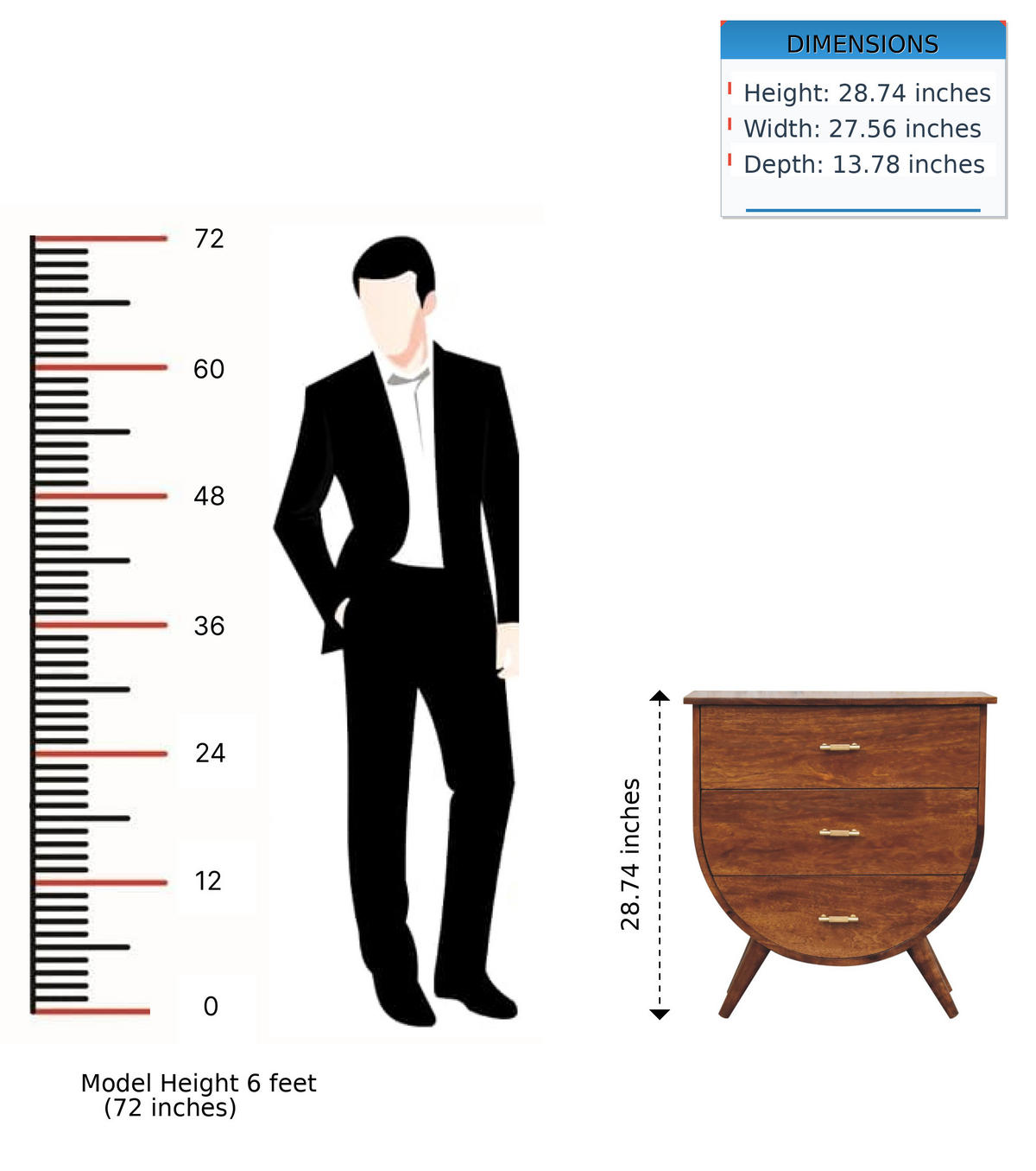 KOMMODE Agra, 3 Schubladen, Nordische Beine - Kastanienfarben/Messingfarben, Holz/Metall (70/73/35cm) - Artisan Furniture