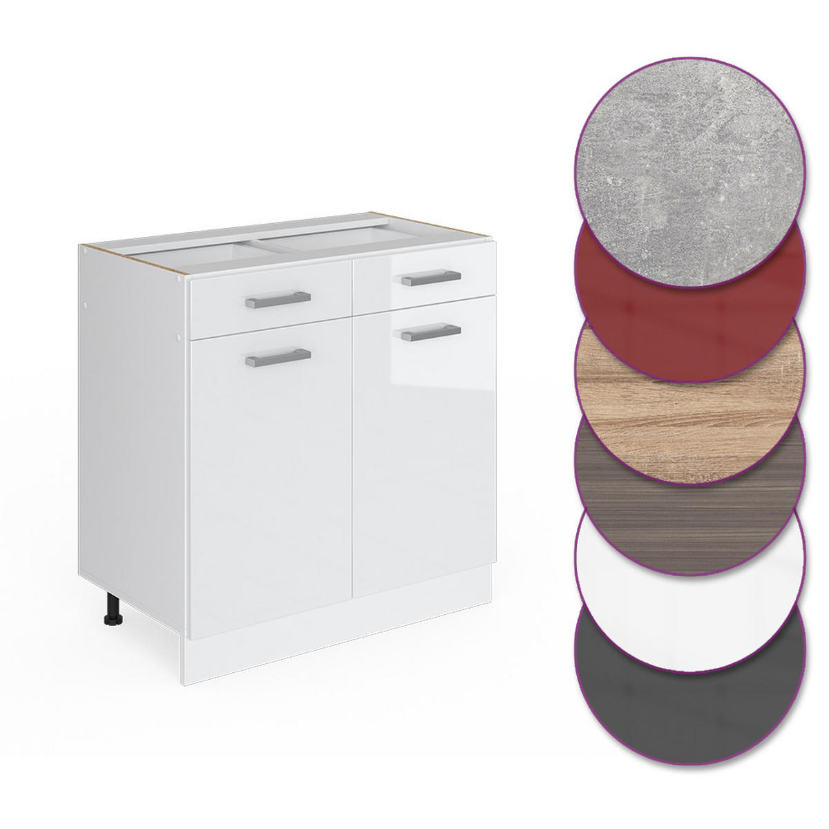 UNTERSCHRANK R-Line Weiß Hochglanz 80 cm mit Schubladen und Türen ohne AP - Weiß Hochglanz/Weiß, Holzwerkstoff (80/81.6/46cm) - Vicco