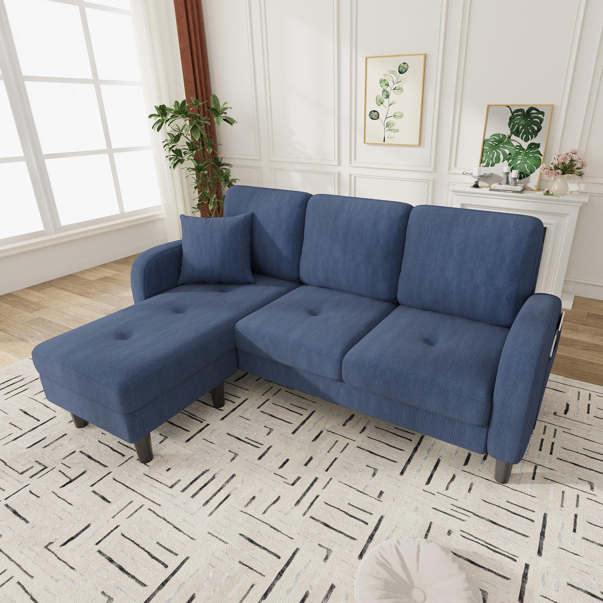 ECKSOFA L-Form Cord mit modularer Chaiselongue Blau 166/118/77 cm - Blau, Textil (166/118cm) - Redom