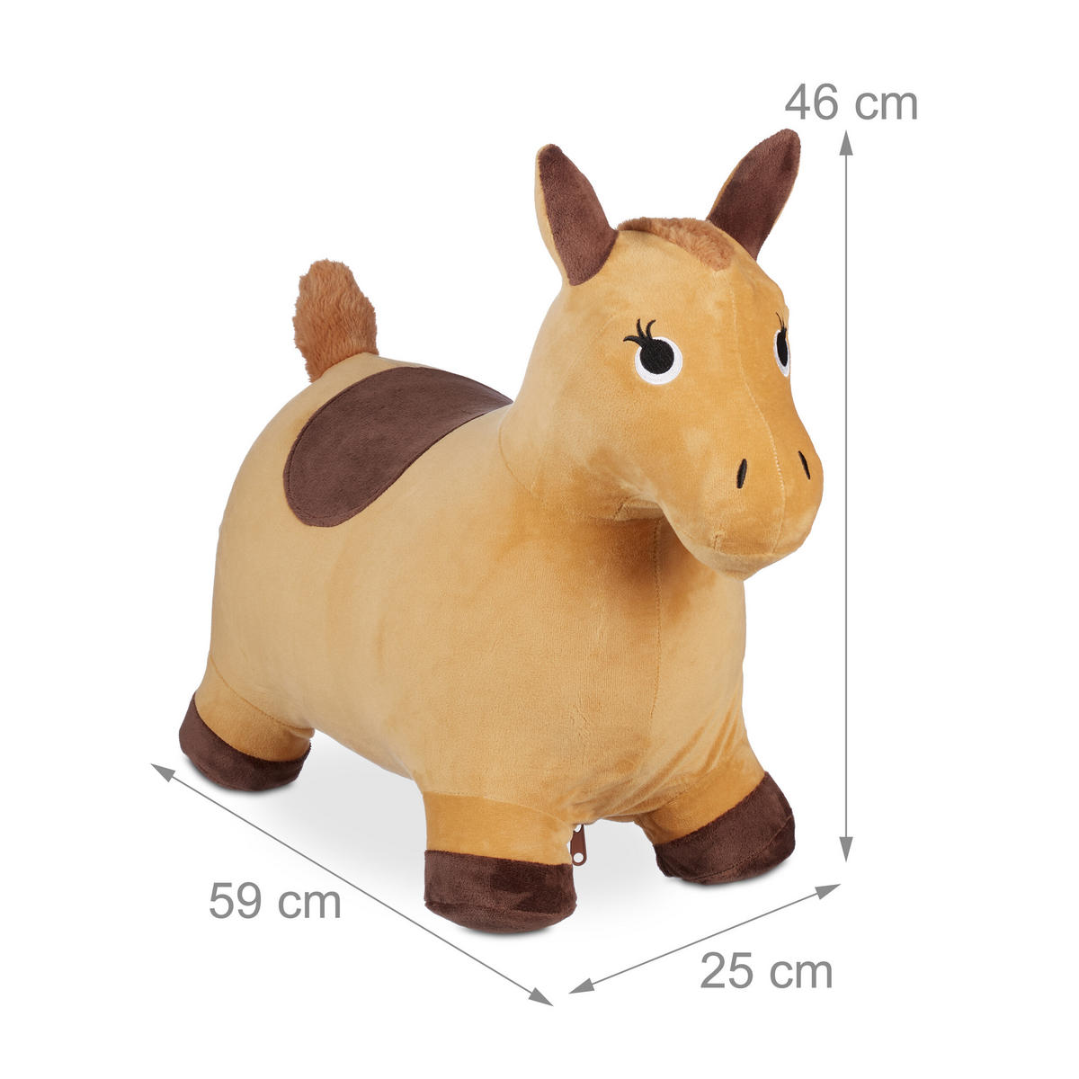 KONÍK Světle hnědý skákací s plyšovým potahem s pumpičkou 46 cm - světle hnědá, textil/plast (59/25/46cm) - Relaxdays