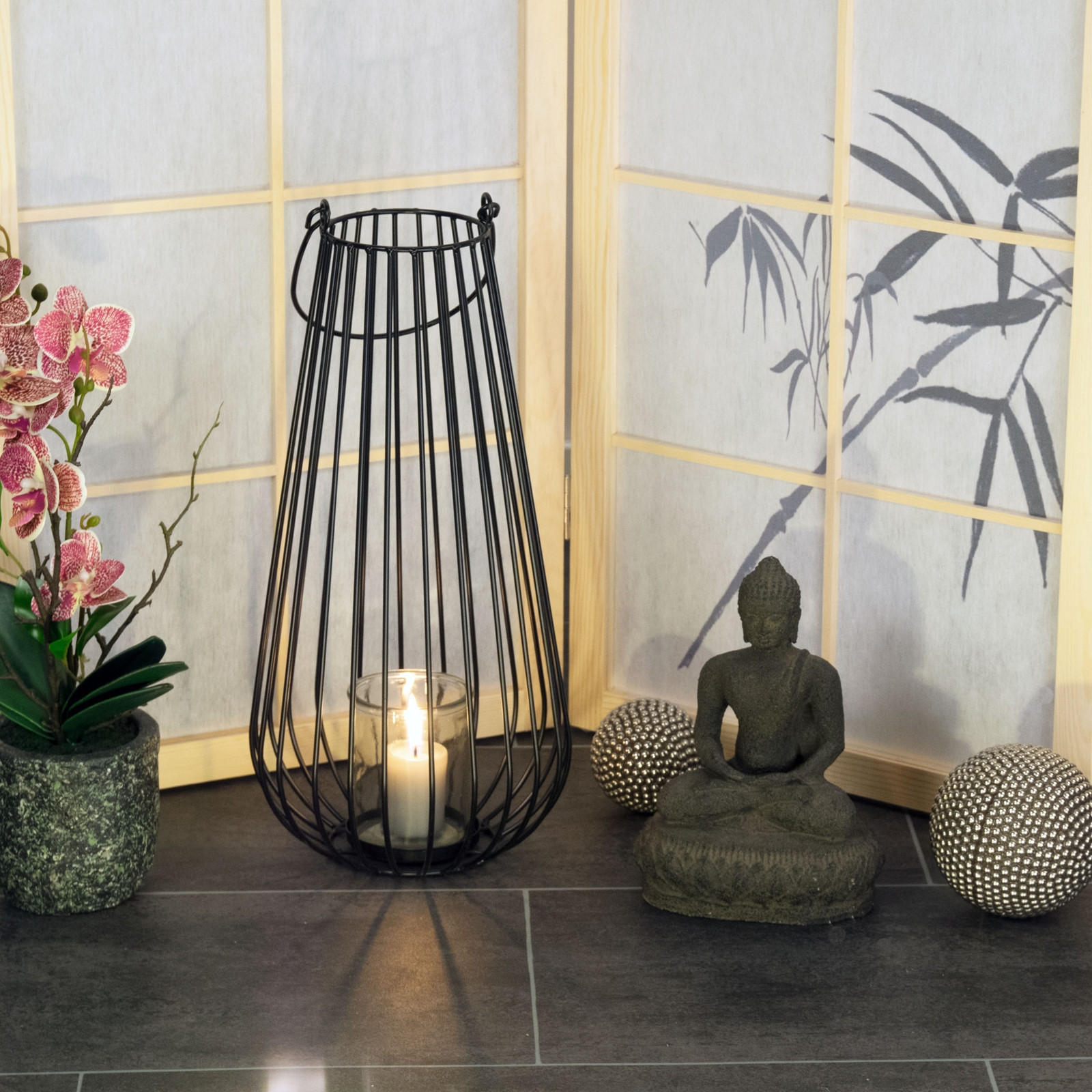 LATERNE Balto 40x20 cm, Metall, mit Windlicht-Glaseinsatz schwarz - Schwarz, Metall (20/40/20cm) - CREEDWOOD