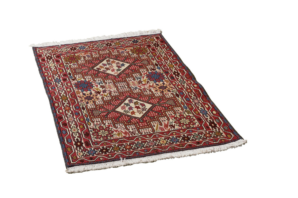 HANDWEBTEPPICH Sumak Shahsavan Beige 94/77 cm Schurwolle - Beige, Textil (77/94cm) - Looma