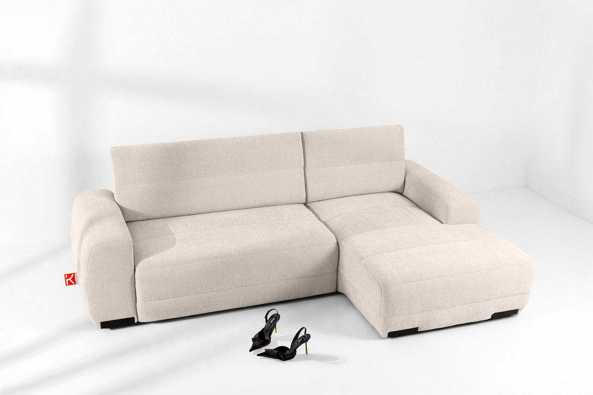 ECKSOFA RECHTS BLUME, Ecru - Ecru, Holz/Holzwerkstoff (271/164cm) - KONSIMO®