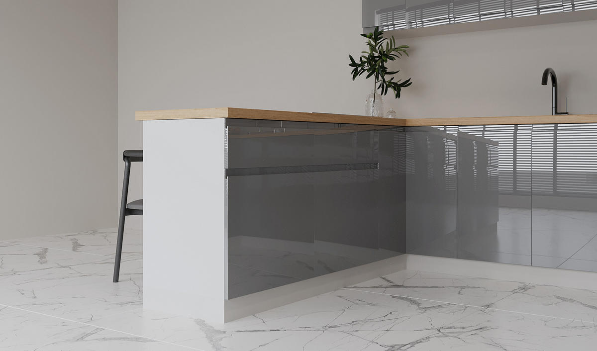 KÜCHENLEERBLOCK – 390 cm – K107-G860 – Velmora – Grau – ohne E-Geräte - Grau, Holzwerkstoff (390/210/260cm) - ROYAL24_MARKT
