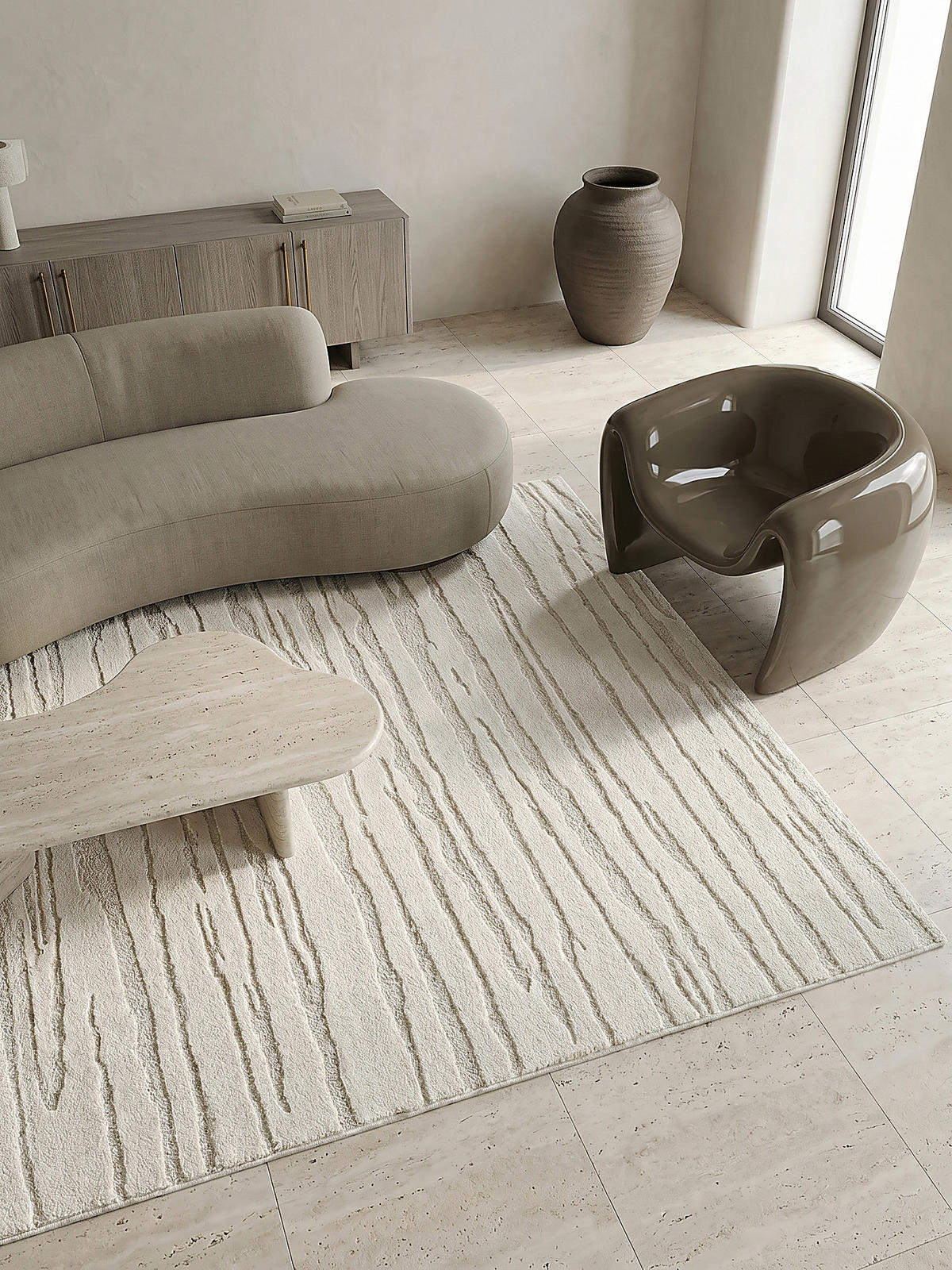 KURZFLORTEPPICH Abstrakt CETINA Polypropylen Creme 160 x 230 cm - Beige, Textil (160/230cm) - KADIMA DESIGN