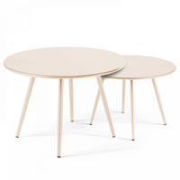 GARTEN-LOUNGETISCH 2-tlg., Elfenbeinfarbe - Creme, Metall (90/50/34cm) - Oviala