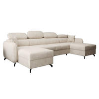 WOHNLANDSCHAFT Ribella 5 Creme 345/180/100 cm mit Schlaffunktion - Beige/Schwarz, Textil/Metall (345/100/180cm) - AX Living