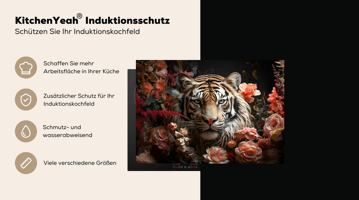 HERDABDECKPLATTE Tiger - Tier - Natur - Floral - Botanisch 75x52 cm - Orange, Kunststoff (75/0.2/52cm) - MuchoWow