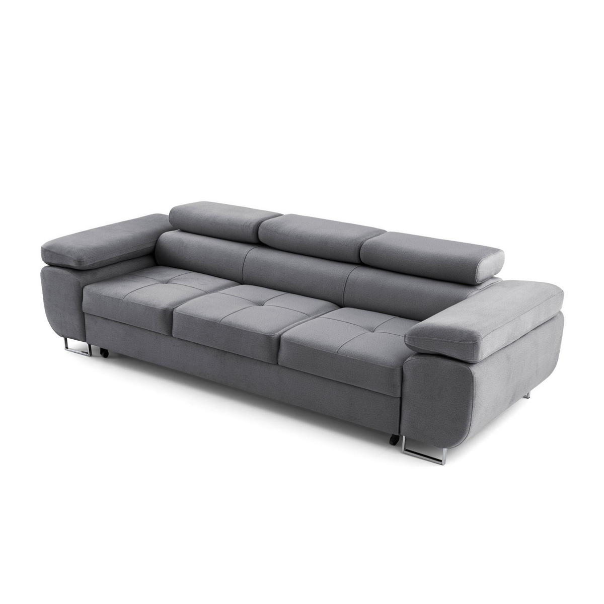 3-SITZER-SOFA WILD mit Schlaffunktion 127x190 Velours Dunkelgrau - Chromfarben/Dunkelgrau, Holz/Textil (262/90/102cm) - Muffo