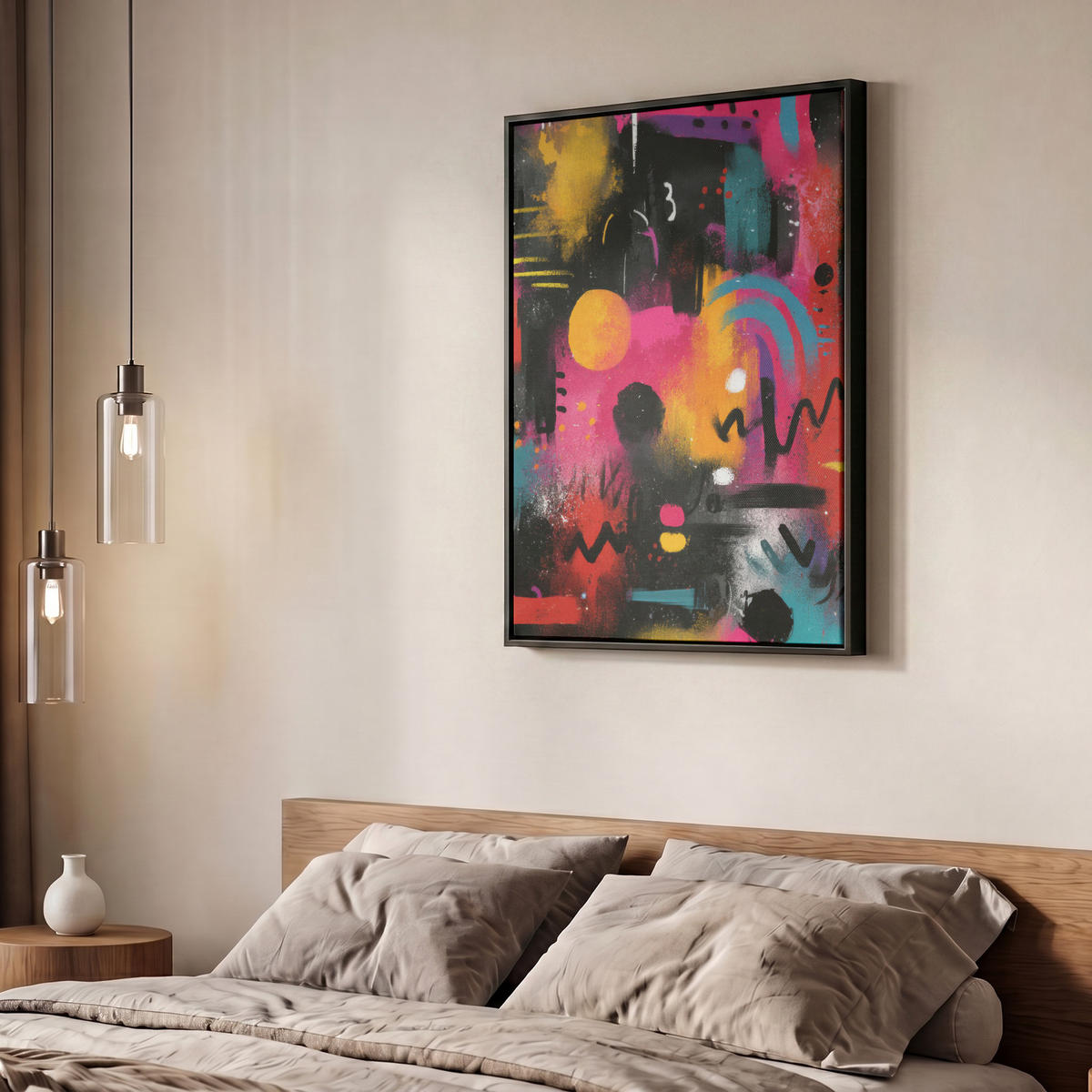 LEINWAND Bilder mit Rahmen - Farbflächen - Formen - Bunt - Abstrakt - 50x70 - Pink, Textil (50/70cm) - MuchoWow