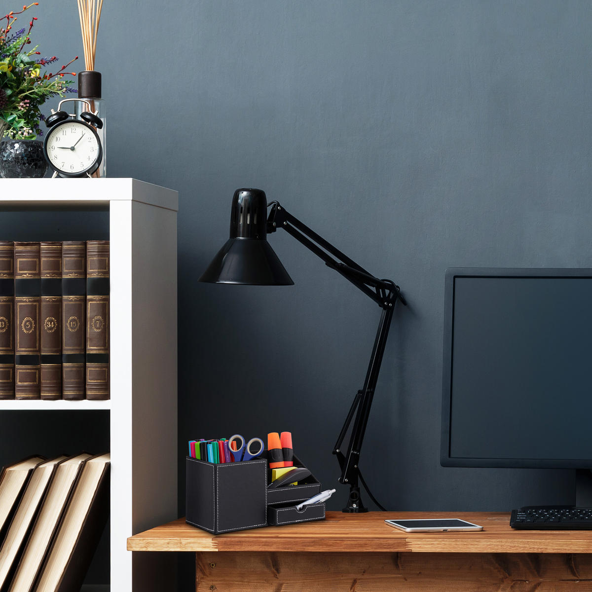 SCHREIBTISCH Organizer - Schwarz, Papier/Kunststoff (11/22.5/12cm) - Relaxdays