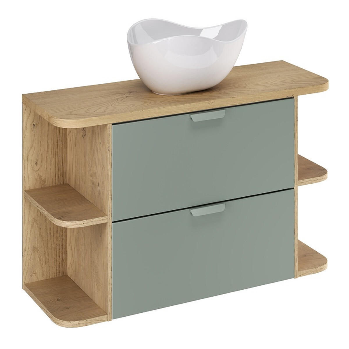 WASCHTISCHKOMBI 120 cm 5 Teile - Aster Green A BM409 in Grün Matt / Cremona-Eiche - Eichefarben/Weiß Hochglanz, Holz/Keramik (120/52.5/46cm)