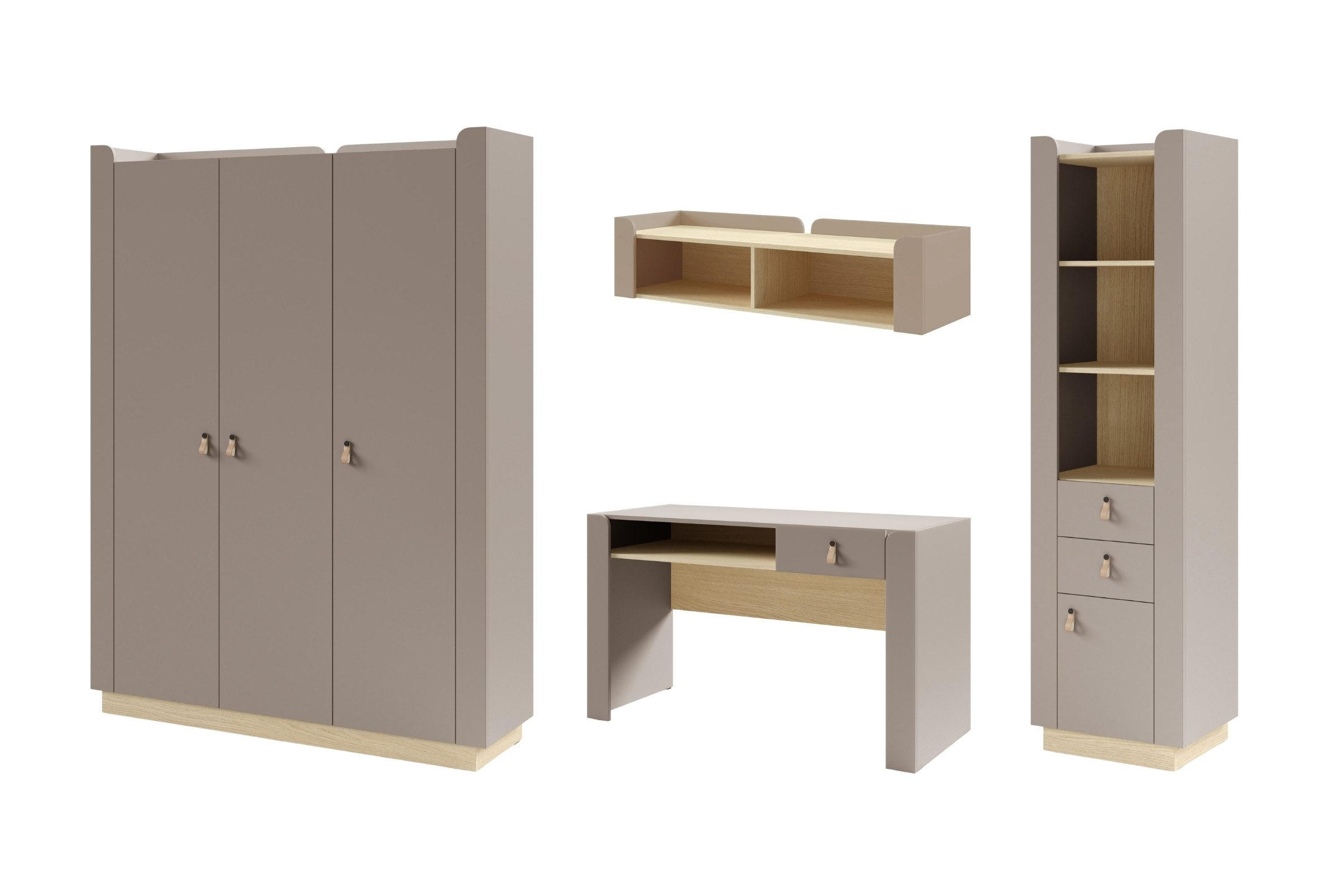 JUGENDZIMMER-SET SOVI C 4-teilig in Porcini / Eiche Mavelie - Eichefarben/Braun, Holzwerkstoff (325/201/52cm) - Deine Möbel 24