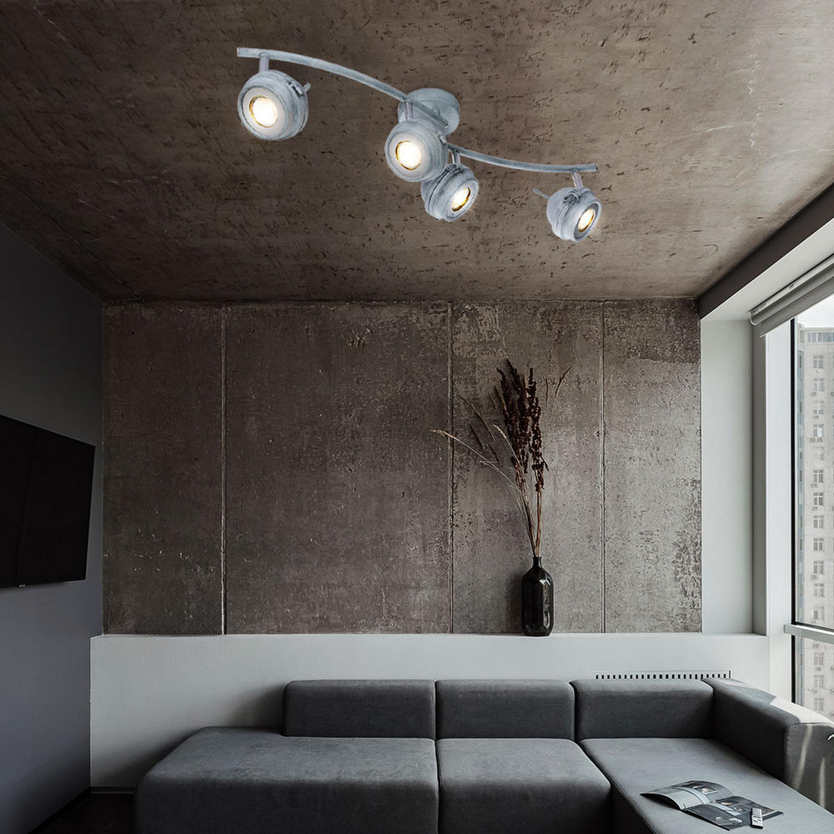 LED DECKENLEUCHTE Metall Grau Antik - Grau, Metall (64/14/16cm) - Globo Lighting