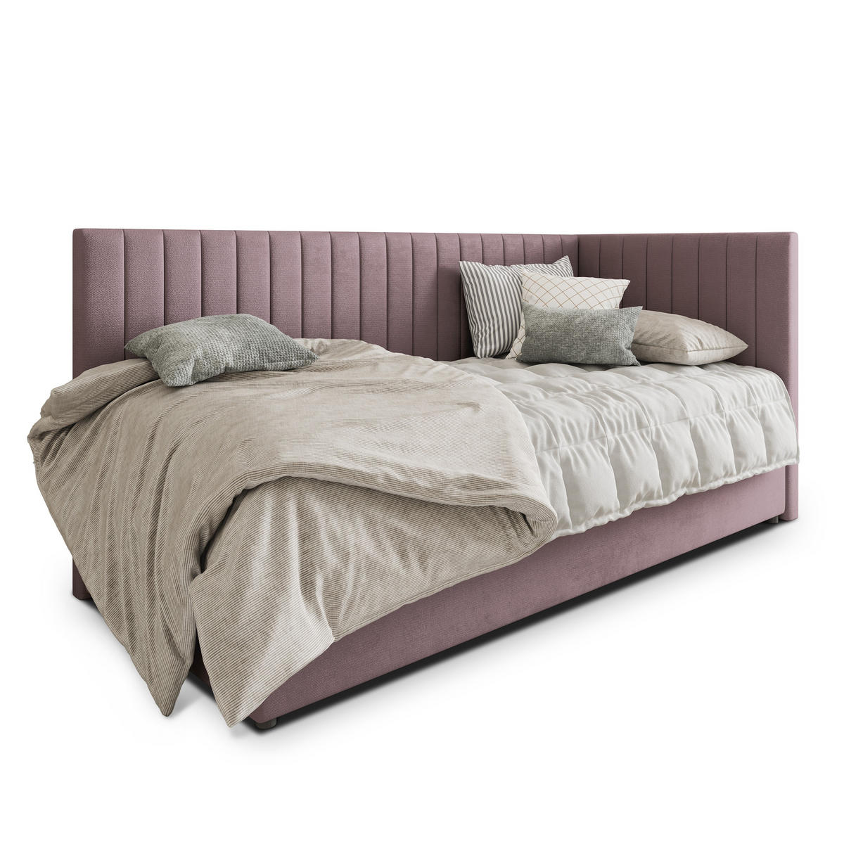 POSTEL BOXSPRING ARIS 100x200 cm, s matrací a úložným prostorem, starorůžová - starorůžová, kompozitní dřevo/textil (100/200cm) - MASSENO