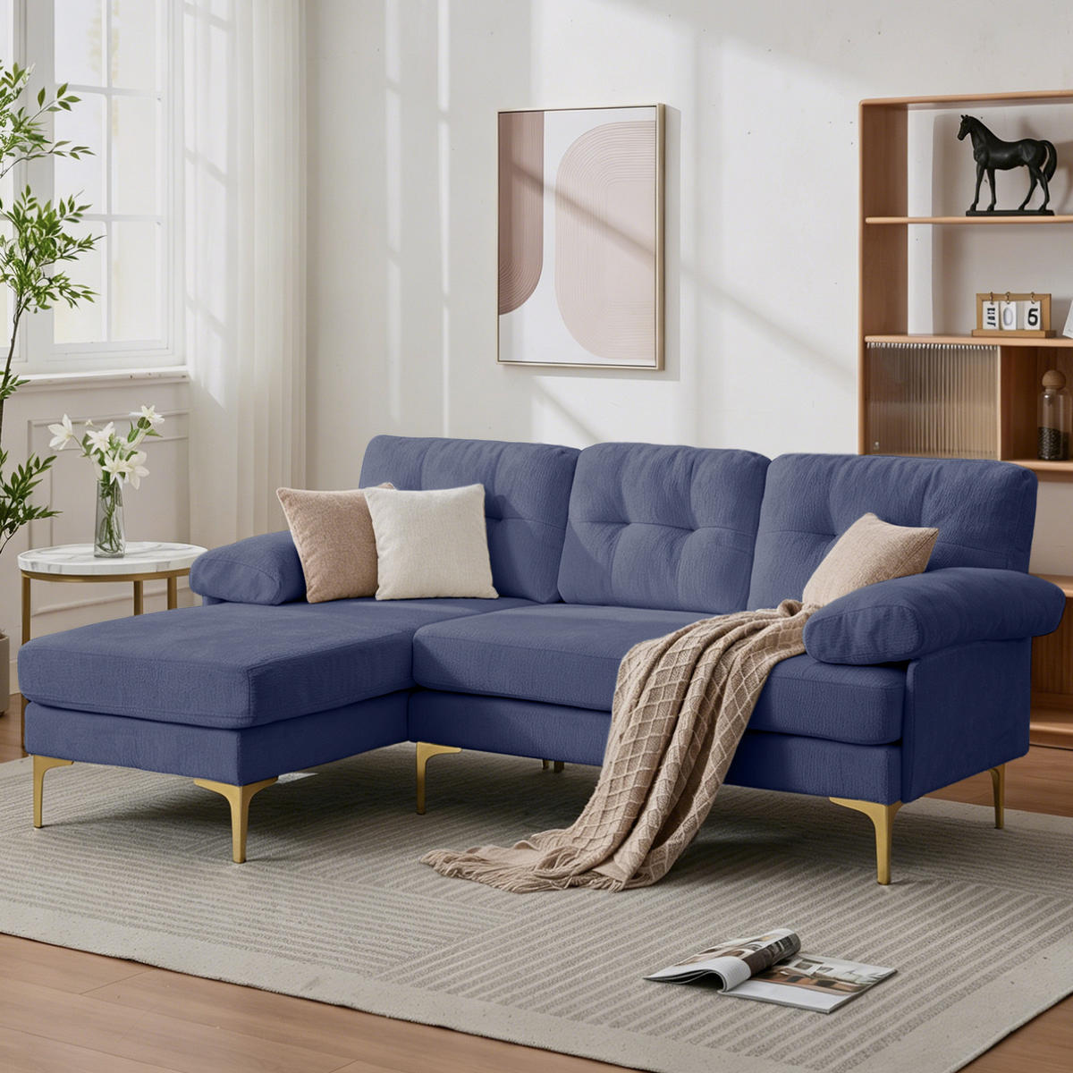 ECKSOFA DE-34003 wechselbare Liegefunktion Blau - Blau, Holz (130/187.5cm) - ComfortXL