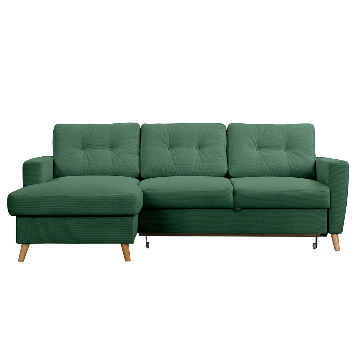 ECKSOFA mit Longchair - Waldgrün/Braun, Holz/Textil (223/148cm) - home24